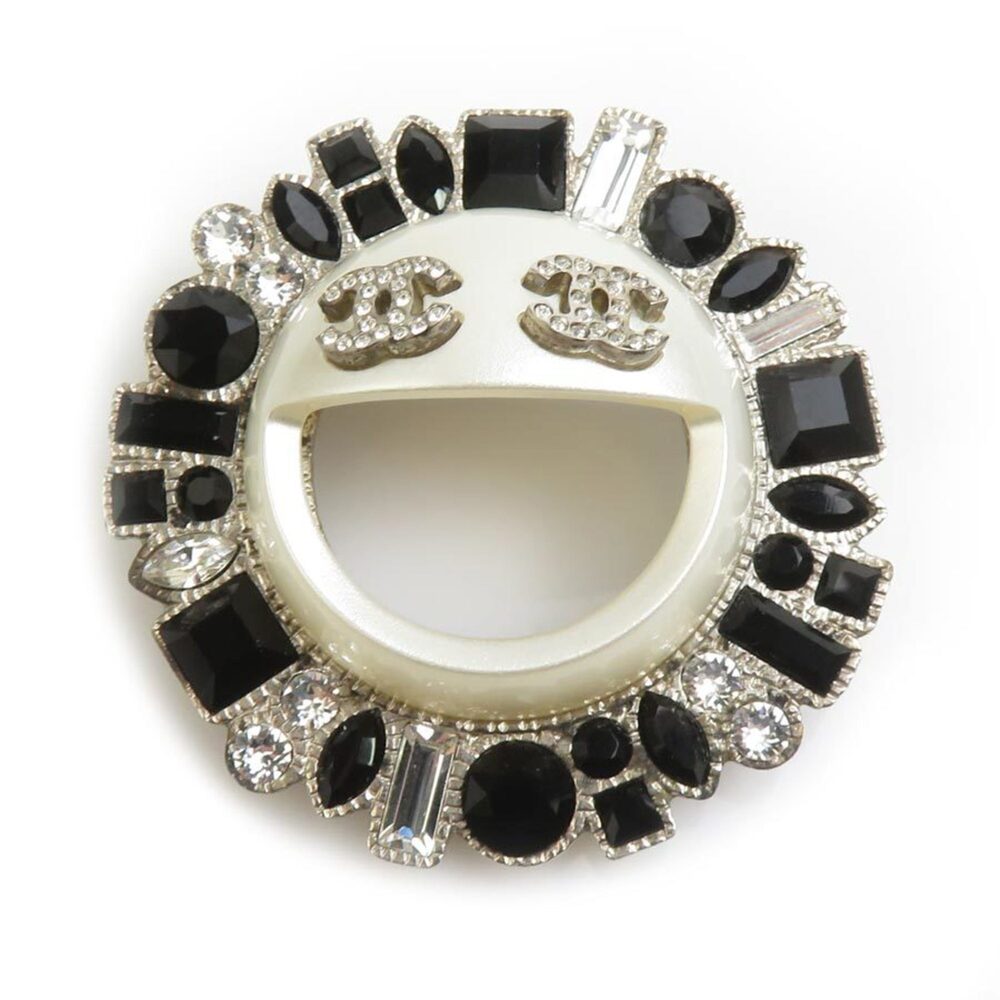CHANEL Black Logo Brooch